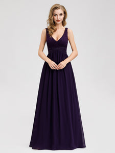 Purple Long Lace V neck Formal Holiday Evening Dresses EZ