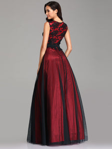 A Line Sleeveless Long Evening Dress With pliques EZ