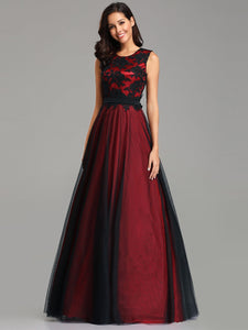 A Line Sleeveless Long Evening Dress With pliques EZ