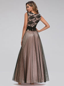 A Line Sleeveless Long Evening Dress With pliques EZ