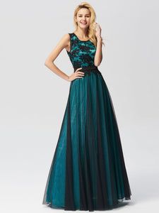 A Line Sleeveless Long Evening Dress With pliques EZ