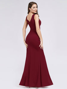 Long V Neck Burgundy Formal Evening Dress EZ