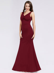 Long V Neck Burgundy Formal Evening Dress EZ