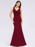 Long V Neck Burgundy Formal Evening Dress EZ