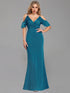 Long  Cold Shoulder Ruffle Sleeve Evening Party Dresses EZ