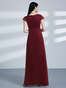 Fhion A Line V Neck Long Bridesmaid Dress With Sleeve F