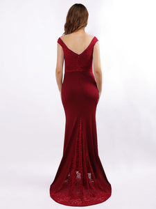 Long V neck Sexy Burgundy Long Trail Mermaid Gown Dresses EZ