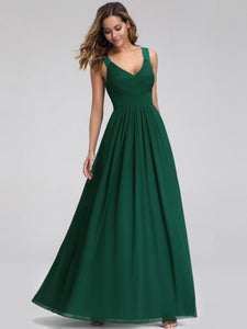 Long V neck Green Evening Party Dress EZ