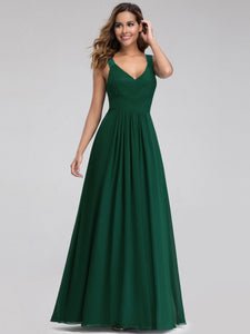 Long V neck Green Evening Party Dress EZ