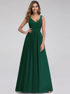 Long V neck Green Evening Party Dress EZ