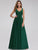 Long V neck Green Evening Party Dress EZ