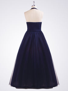 Long Halter Navy Blue Evening Dresses EZ