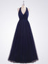 Long Halter Navy Blue Evening Dresses EZ