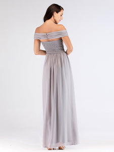 Long Grey Off Shoulder Party Dresses EZ