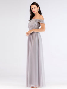 Long Grey Off Shoulder Party Dresses EZ