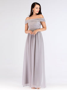 Long Grey Off Shoulder Party Dresses EZ