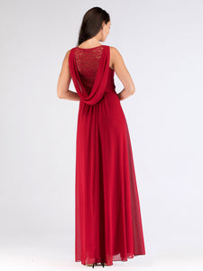 Long Burgundy Lace Cowl  Formal Evening Dress EZ