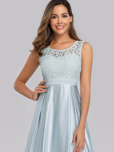 Long Sleeveless Lace Satin O-Neck Wedding Bridesmaid Dresses F