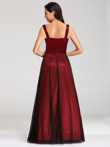 A Line Sleeveless Long Evening Dress With pliques EZ