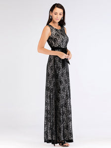 Long Black Lace Belt Evening Party Dresses EZ