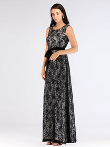 Long Black Lace Belt Evening Party Dresses EZ