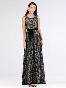 Long Black Lace Belt Evening Party Dresses EZ