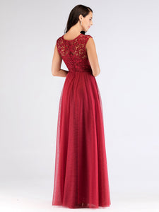 long Floor Length Lace O neck Illion Formal Dress Prom Dress EZ