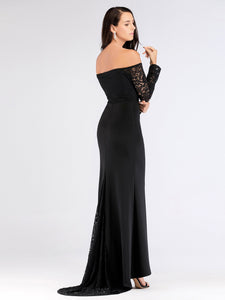 Long Black Formal Evening Dress With Trail EZ