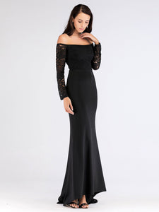 Long Black Formal Evening Dress With Trail EZ