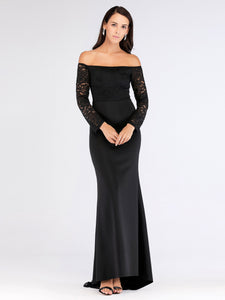 Long Black Formal Evening Dress With Trail EZ