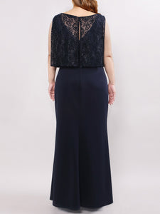 Long Navy Blue  Lace  Wedding Guest Dresses EZ