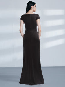 Black V Neck Fishtail Long Beaded Evening Dress With Sleeve EZ