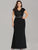 Black V Neck Fishtail Long Beaded Evening Dress With Sleeve EZ