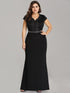 Black V Neck Fishtail Long Beaded Evening Dress With Sleeve EZ