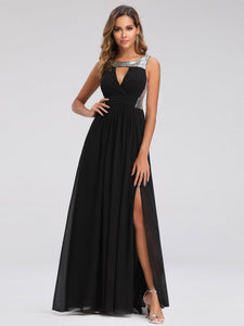 Long Black Sequin Party Prom Holiday Dress EZ