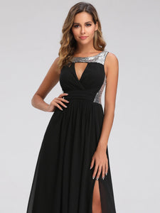 Long Black Sequin Party Prom Holiday Dress EZ