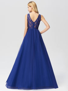 A Line V Neck See Through Long Bridesmaid Dress F