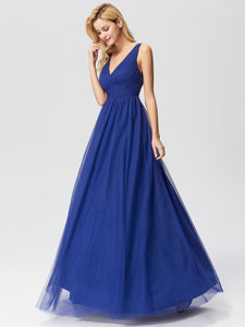 A Line V Neck See Through Long Bridesmaid Dress F