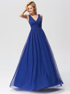 A Line V Neck See Through Long Bridesmaid Dress F