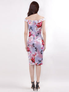 Off the Shoulder Floral Print Keen Length Dresses for  EZ