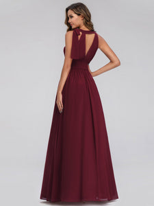 Long Burgundy O-Neck  Bridesmaid Dresses F