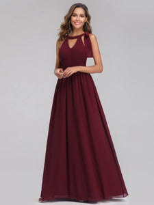 Long Burgundy O-Neck  Bridesmaid Dresses F