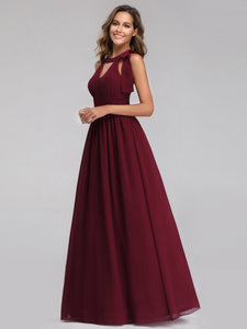 Long Burgundy O-Neck  Bridesmaid Dresses F