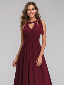 Long Burgundy O-Neck  Bridesmaid Dresses F