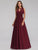 Long Burgundy O-Neck  Bridesmaid Dresses F