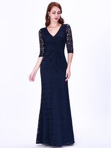 Floor Length Lace Dresses with Long Sleeve EZ