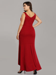 Long Hi-low V Neck plique  Pl Size Dresses EZ