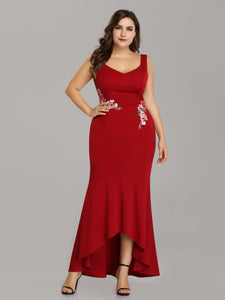 Long Hi-low V Neck plique  Pl Size Dresses EZ