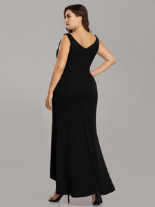 Long Hi-low V Neck plique  Pl Size Dresses EZ