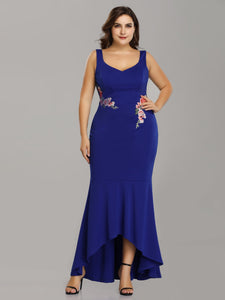 Long Hi-low V Neck plique  Pl Size Dresses EZ